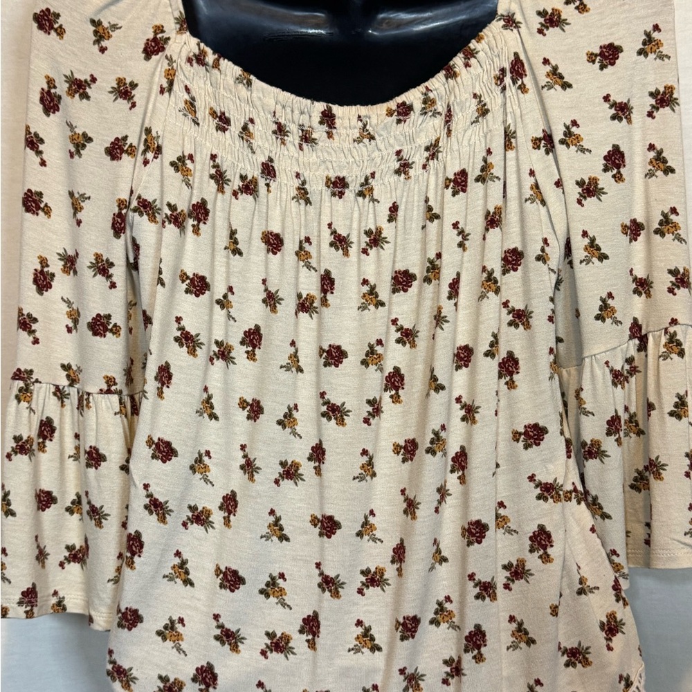 G-109 Urban Girl Cream Red & Orange Floral Lace Trim 1/2 Sleeve Blouse Size S - Picture 11 of 15